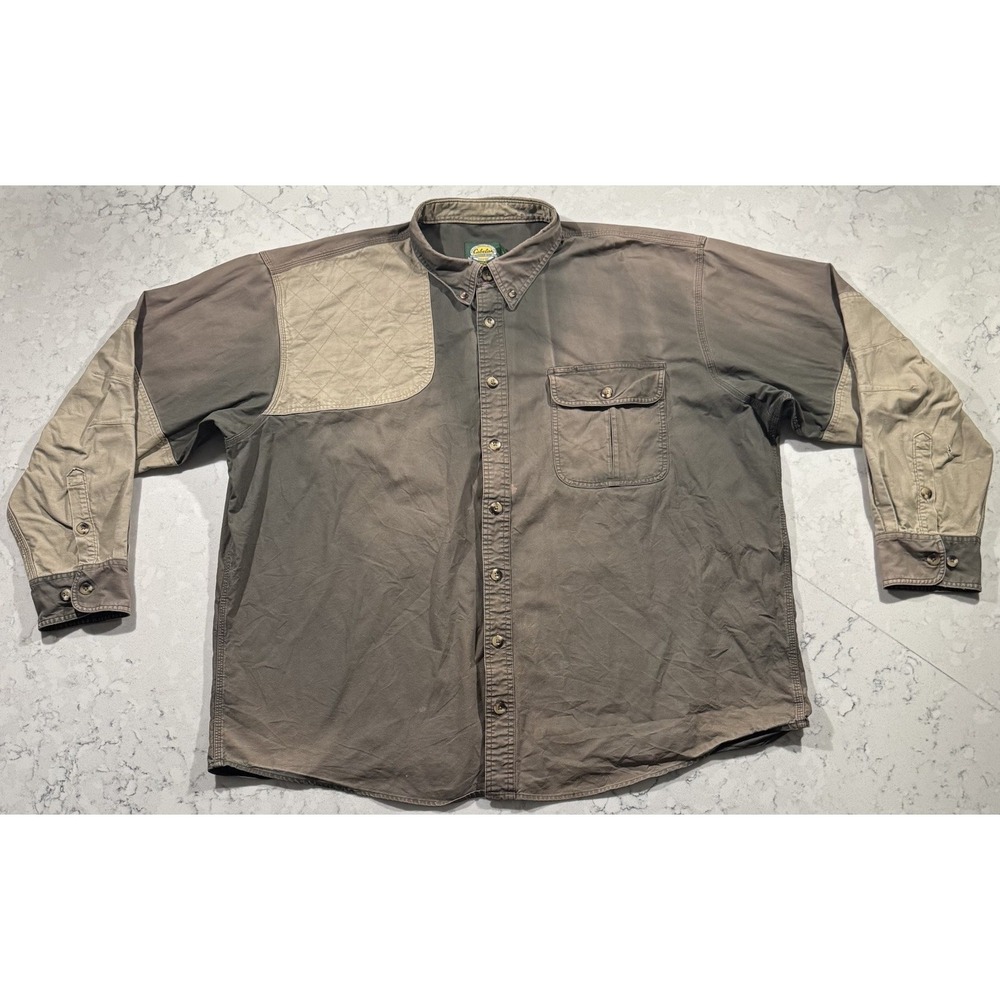 VTG 90s Cabela's Shooting Shirt Mens 3XLT Brown Tan Cotton Heavy Canvas Hunting
